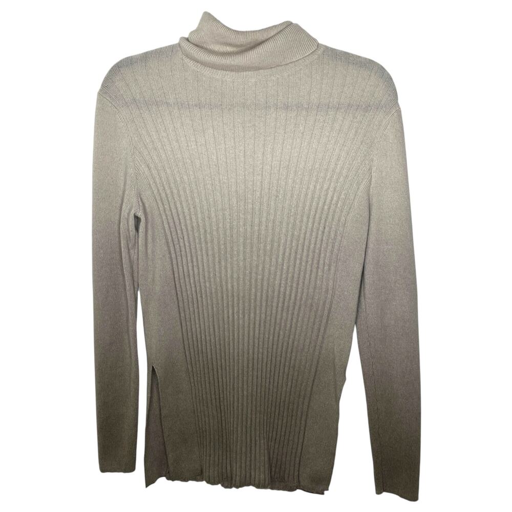 Lafayette 148 Womens Sweater S Beige Dip Dye Ombre Cashmere Turtleneck Rib-Knit